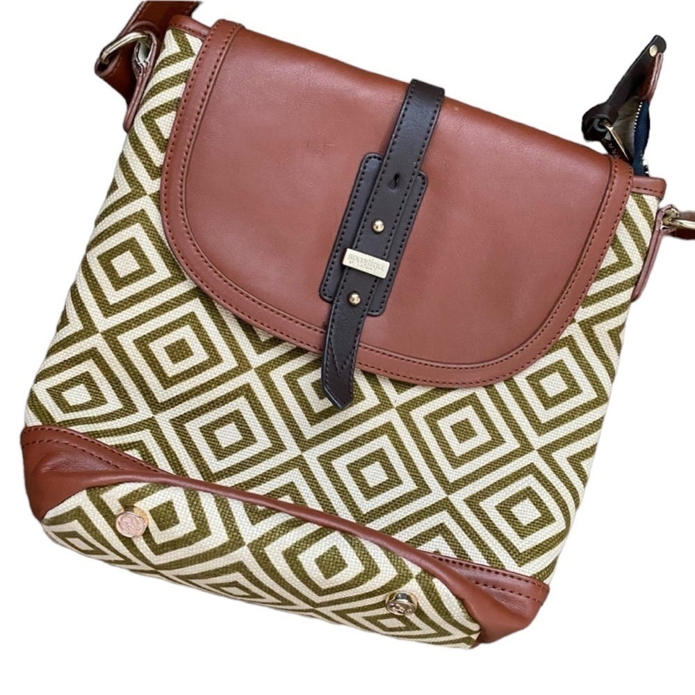 Spartina 449 Boho Linen Geometric Canvas Leather Crossbody Shoulder Bag